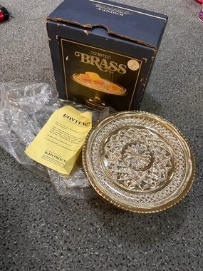 Contempo Brass Glass Serving Plate with Gold Rim